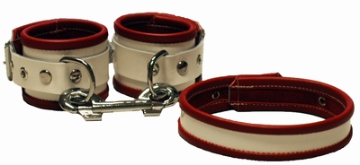 Handboeien en Halsband, Rood met wit - Zustersetje